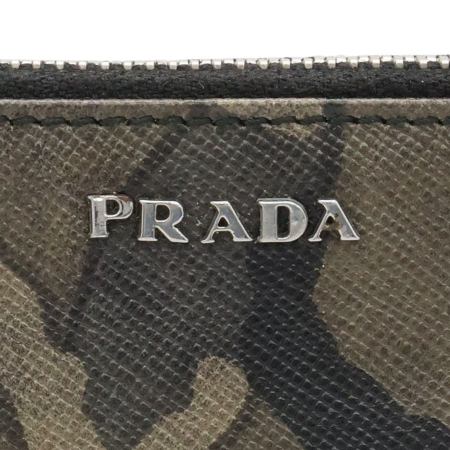 PRADA 普拉達 迷彩鑰鏈包 卡其色 PVC塗層帆布-5