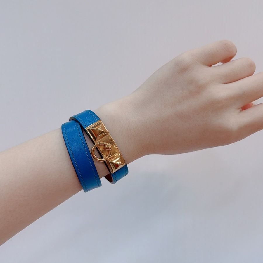 莉亞精品♡ Hermes 雙圈藍色皮革手環#xs 框Q二手美品-1