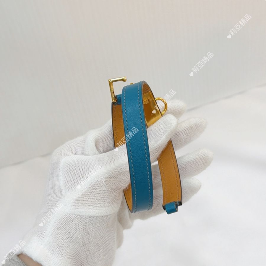 莉亞精品♡ Hermes 雙圈藍色皮革手環#xs 框Q二手美品-3