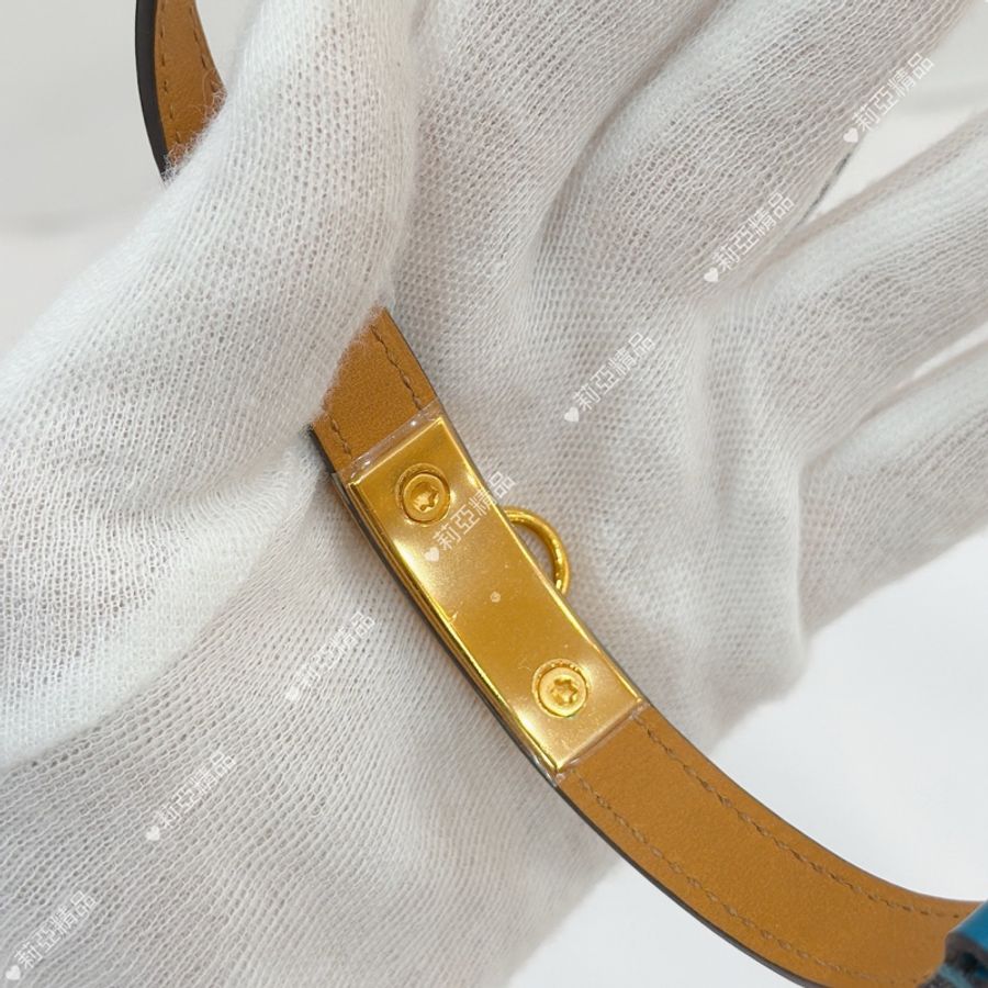 莉亞精品♡ Hermes 雙圈藍色皮革手環#xs 框Q二手美品-5