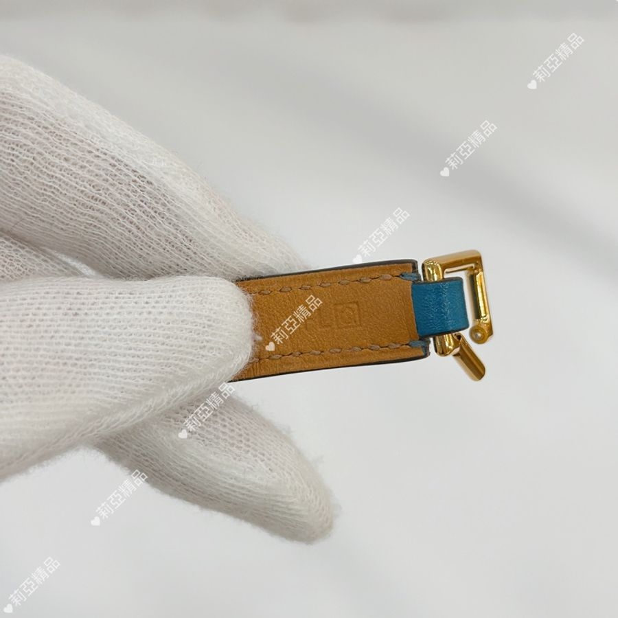 莉亞精品♡ Hermes 雙圈藍色皮革手環#xs 框Q二手美品-7