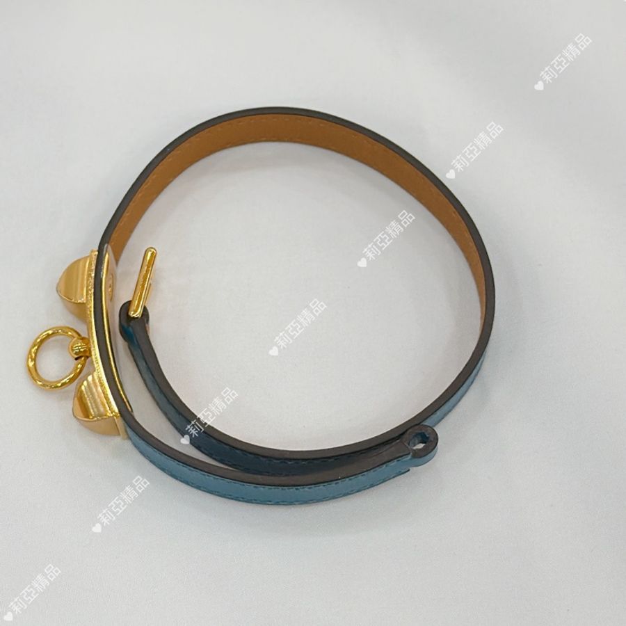莉亞精品♡ Hermes 雙圈藍色皮革手環#xs 框Q二手美品-8