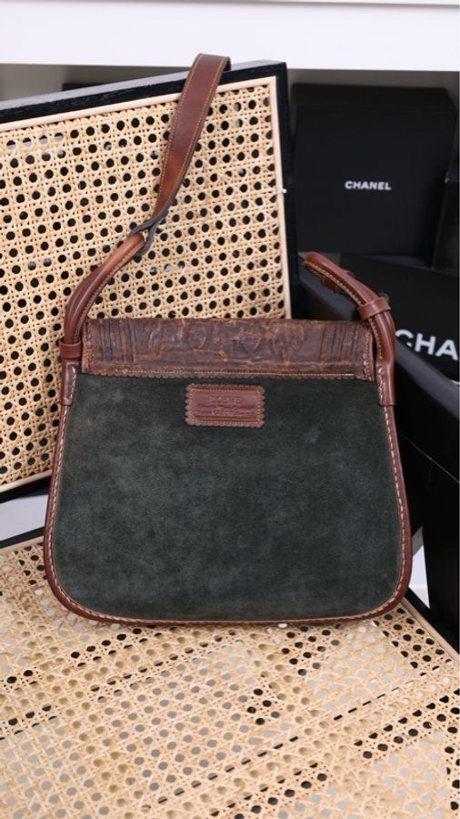 Loewe棕色皮革麂皮拼接狩猎包单肩包-1