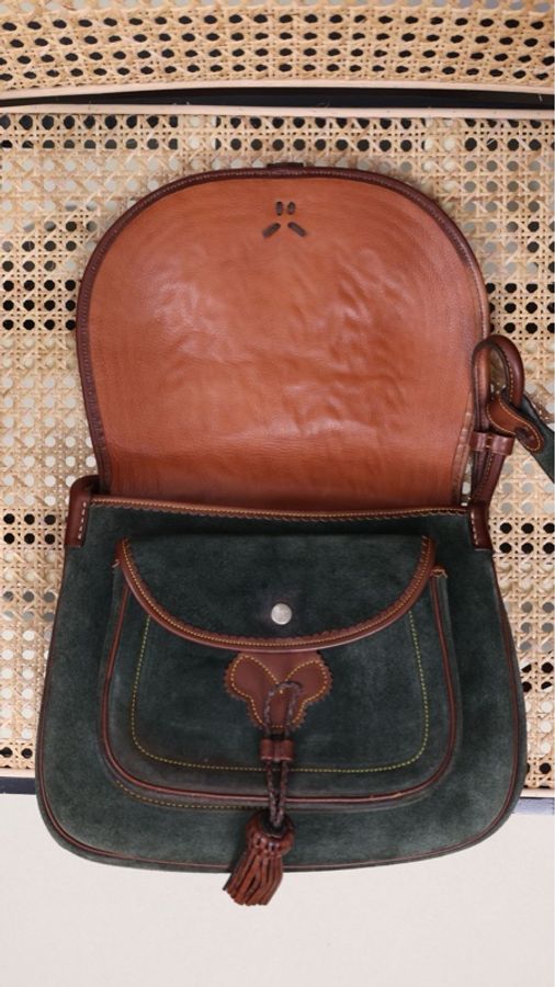 Loewe棕色皮革麂皮拼接狩猎包单肩包-23