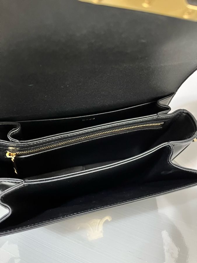CELINE Triomphe 凱旋門肩背包(大)22cm 黑金亮澤牛皮|近全新|專櫃正品全配-20