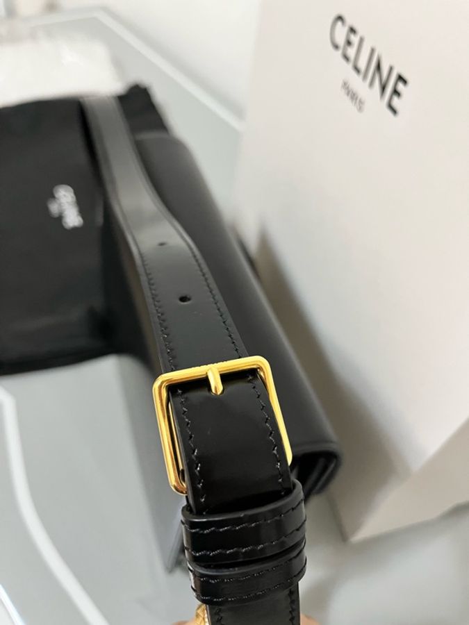 CELINE Triomphe 凱旋門肩背包(大)22cm 黑金亮澤牛皮|近全新|專櫃正品全配-24