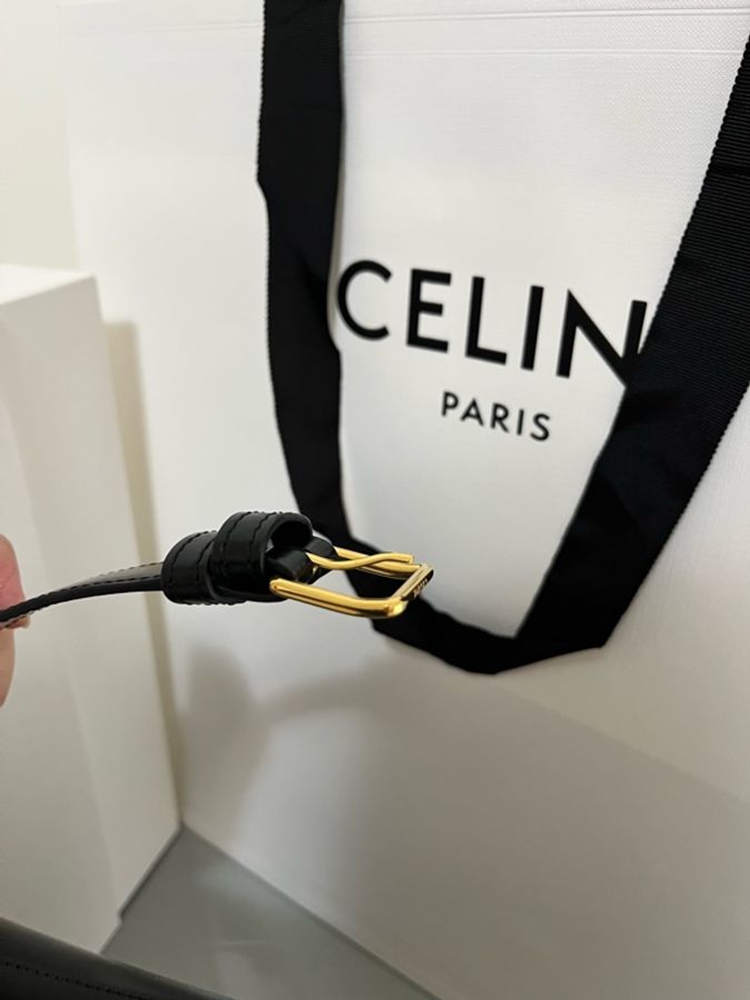 CELINE Triomphe 凱旋門肩背包(大)22cm 黑金亮澤牛皮|近全新|專櫃正品全配-32