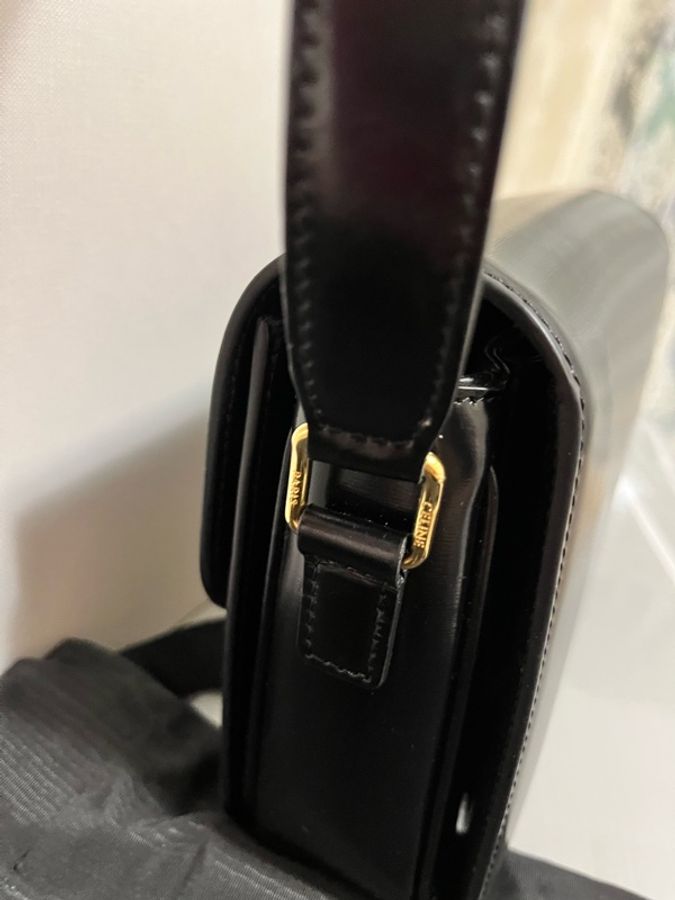 CELINE Triomphe 凱旋門肩背包(大)22cm 黑金亮澤牛皮|近全新|專櫃正品全配-33