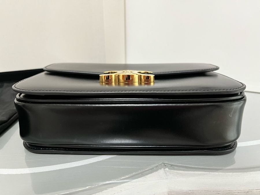 CELINE Triomphe 凱旋門肩背包(大)22cm 黑金亮澤牛皮|近全新|專櫃正品全配-39