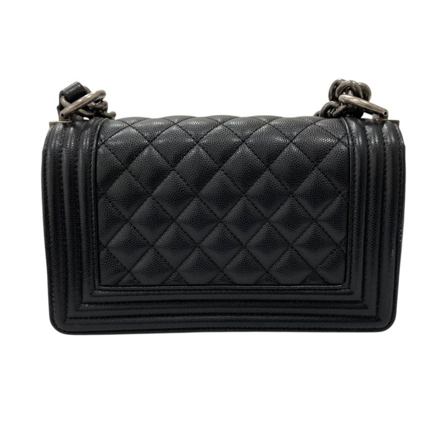 CHANEL 香奈兒 THE BOY BAG MINI 黑色 荔枝皮 魚子醬皮 銀釦-2