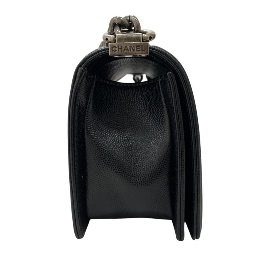 CHANEL 香奈兒 THE BOY BAG MINI 黑色 荔枝皮 魚子醬皮 銀釦-3
