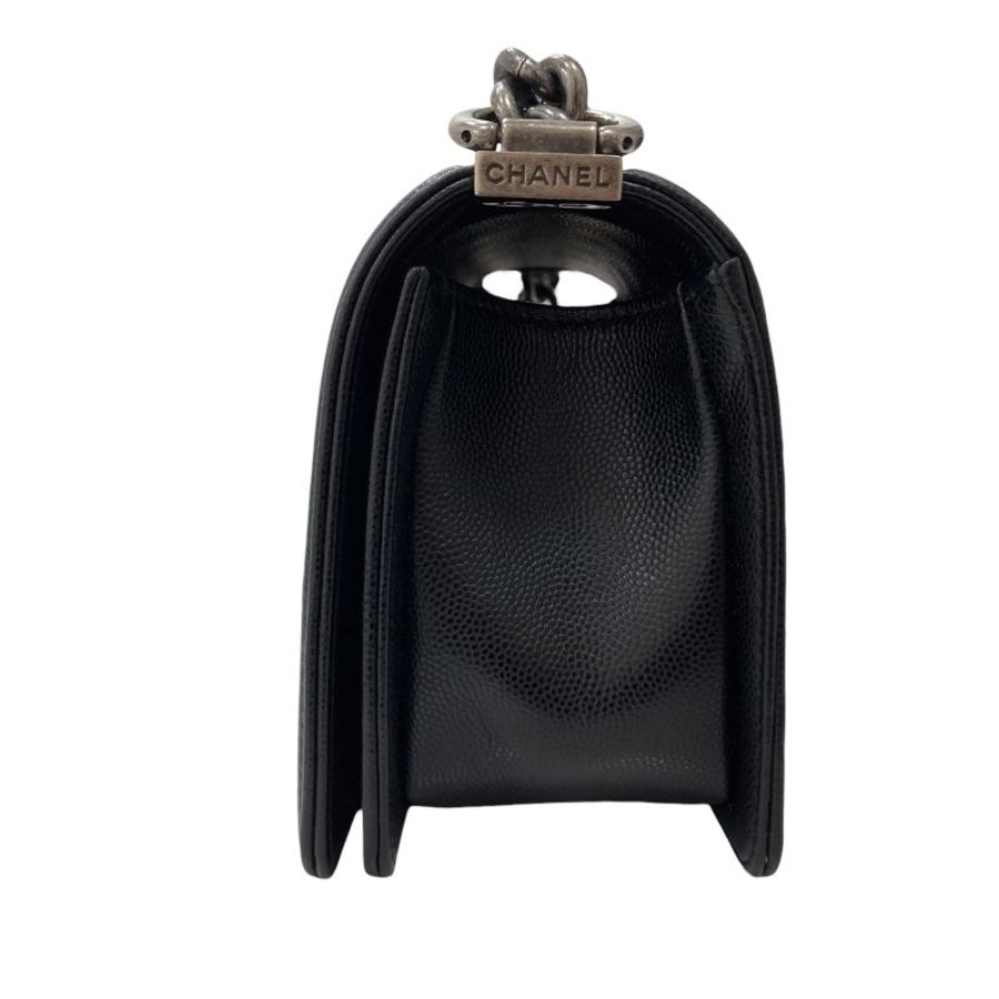 CHANEL 香奈兒 THE BOY BAG MINI 黑色 荔枝皮 魚子醬皮 銀釦-4