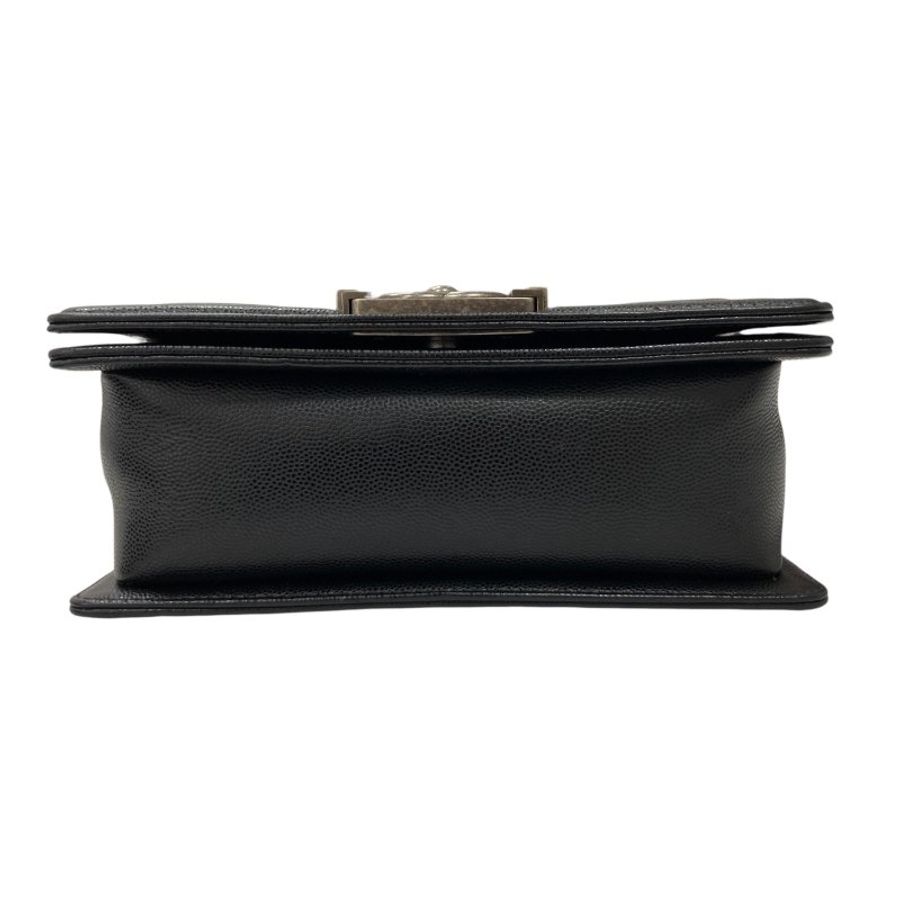 CHANEL 香奈兒 THE BOY BAG MINI 黑色 荔枝皮 魚子醬皮 銀釦-5