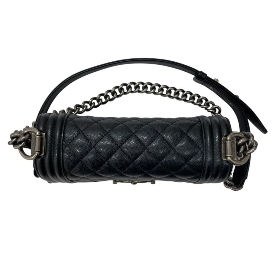 CHANEL 香奈兒 THE BOY BAG MINI 黑色 荔枝皮 魚子醬皮 銀釦-6