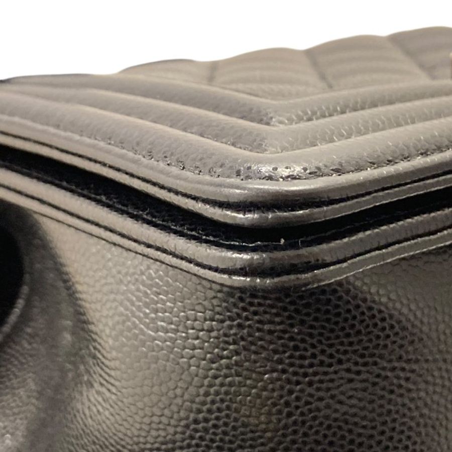 CHANEL 香奈兒 THE BOY BAG MINI 黑色 荔枝皮 魚子醬皮 銀釦-10