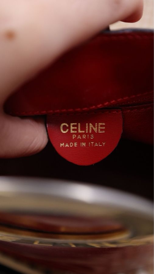 Celine红色漆皮金标圆筒手提包-6