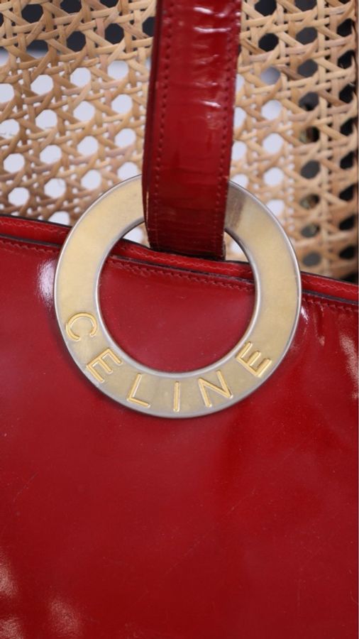 Celine红色漆皮金标圆筒手提包-21