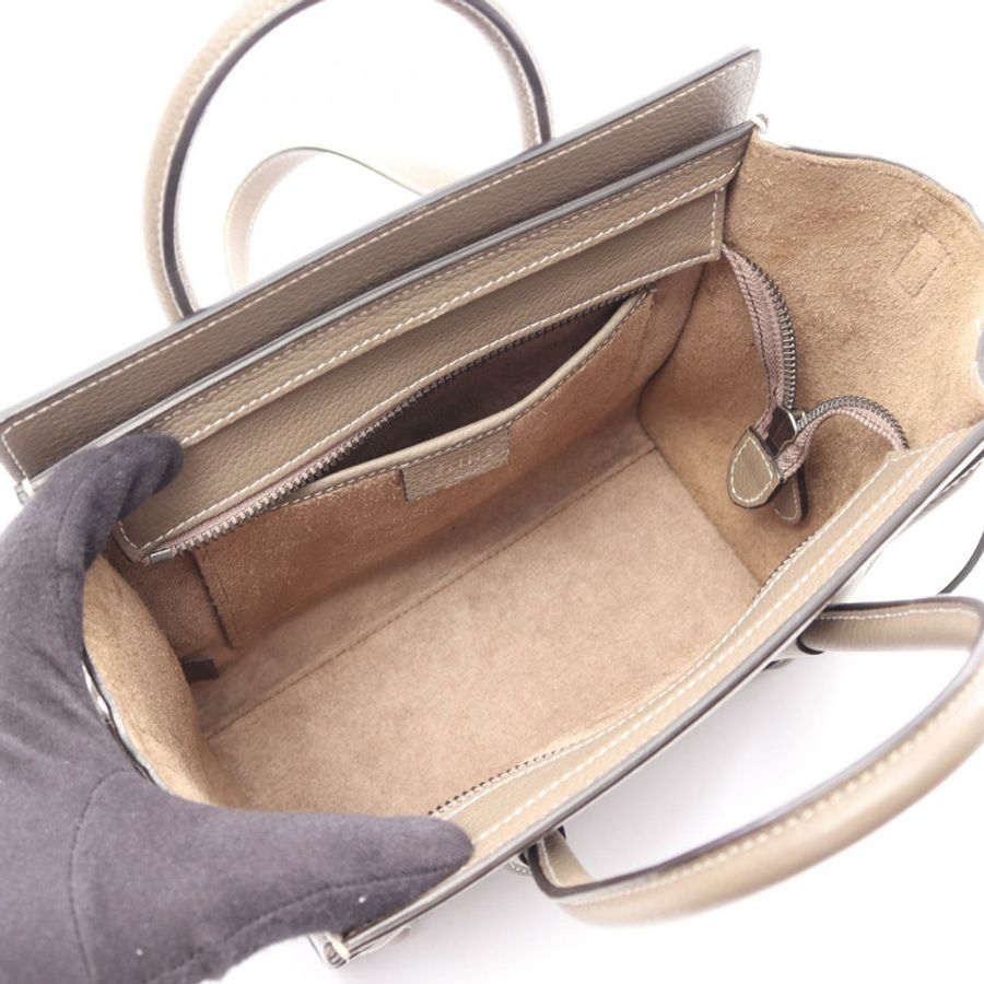 CELINE Luggage Nano Shopper 2WAY 單肩手提包 189243 皮革 灰色 二手-2