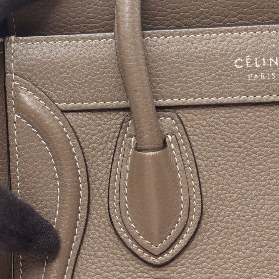 CELINE Luggage Nano Shopper 2WAY 單肩手提包 189243 皮革 灰色 二手-9