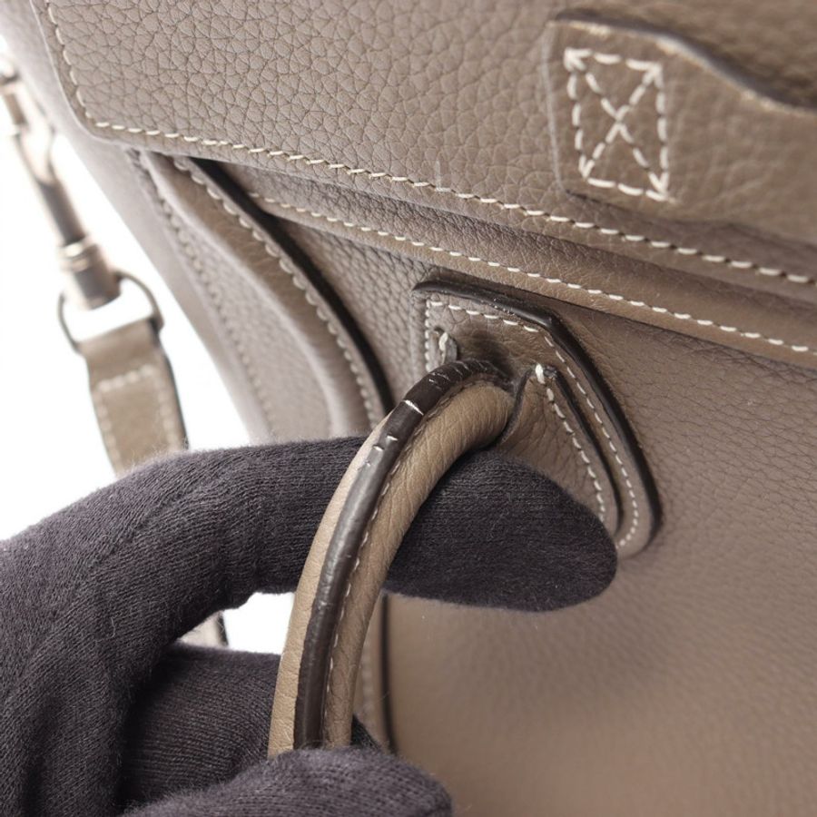 CELINE Luggage Nano Shopper 2WAY 單肩手提包 189243 皮革 灰色 二手-14