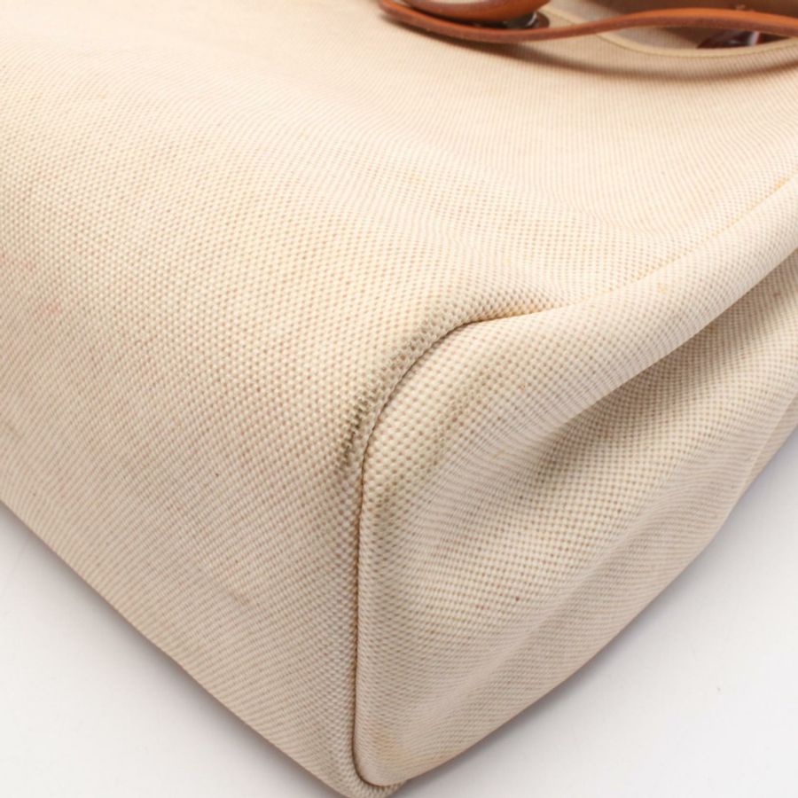 愛馬仕 Herbag MM 單肩手提包 B Toile H 帆布皮革 米白色 天然色 二手 SHW-7