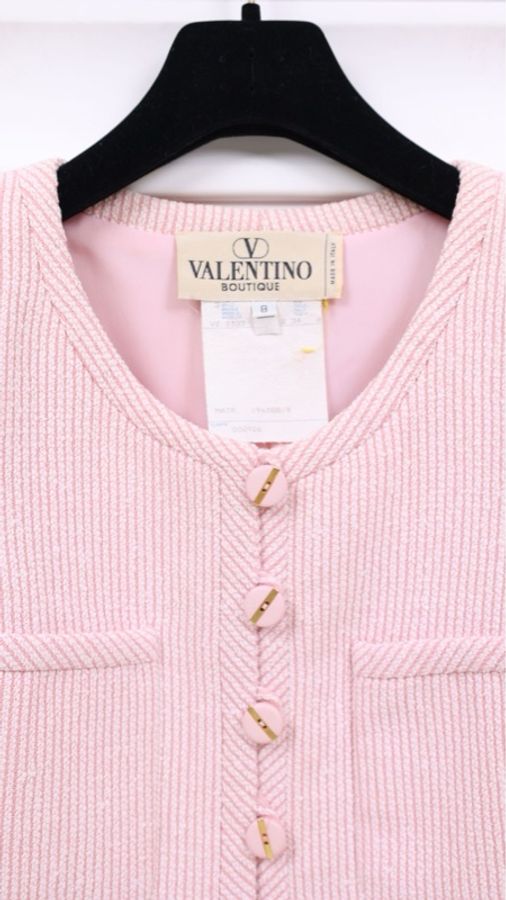 Valentino粉色条纹圆领四口袋外套-5