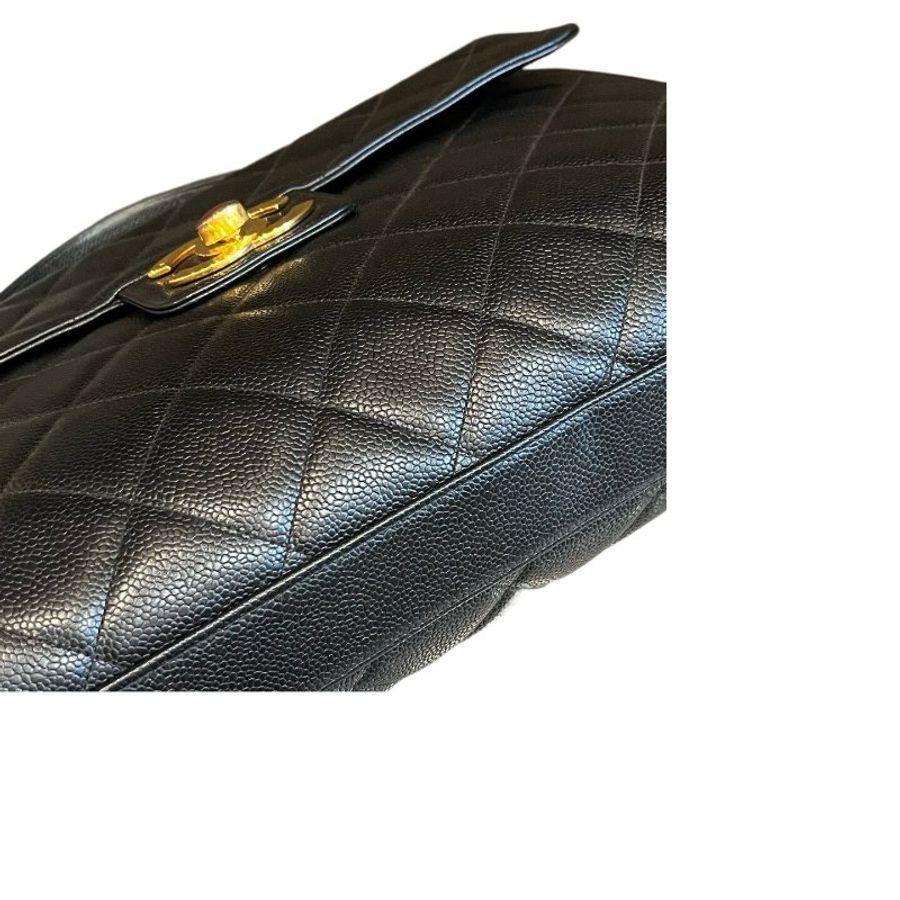 Chanel 香奈兒黑金菱格紋大雙C扣手提公文包-15
