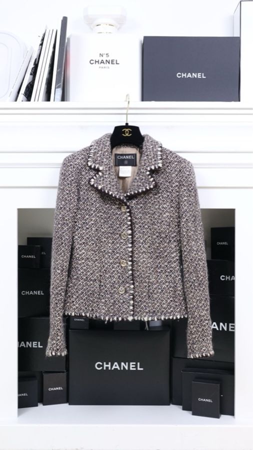 Chanel 01年棕色粗花呢金扣上衣外套-0