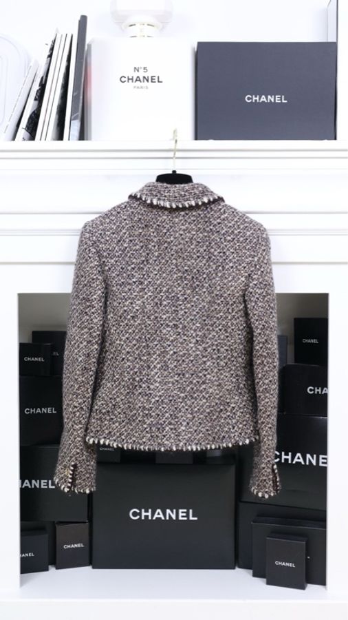 Chanel 01年棕色粗花呢金扣上衣外套-1