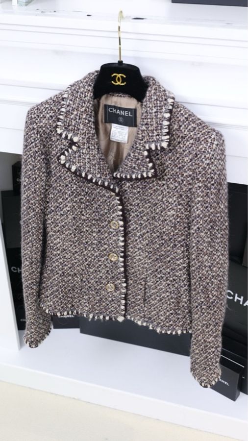 Chanel 01年棕色粗花呢金扣上衣外套-2