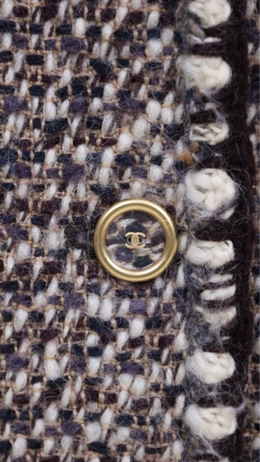 Chanel 01年棕色粗花呢金扣上衣外套-14