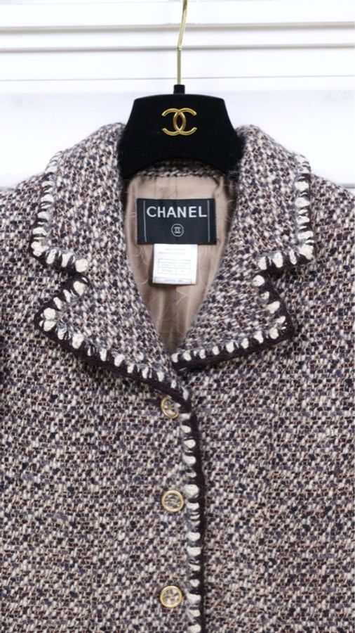 Chanel 01年棕色粗花呢金扣上衣外套-16