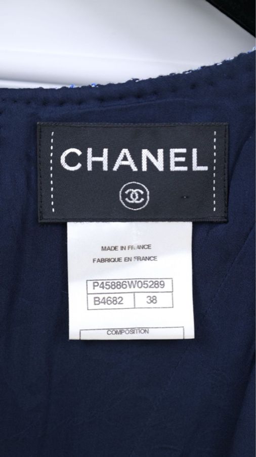 Chanel 13年春夏秀款蓝色粗花呢两口袋连衣裙-20
