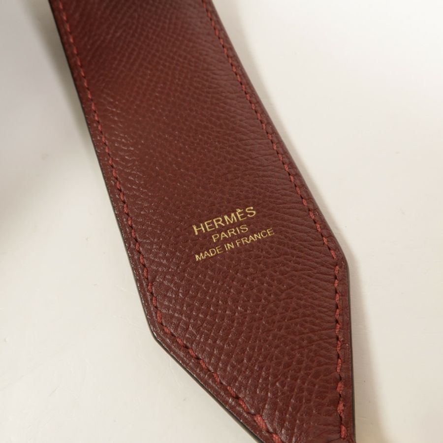 HERMES Epsom皮革Strap 70cm肩背帶Bordeaux/Gold/Craie-3