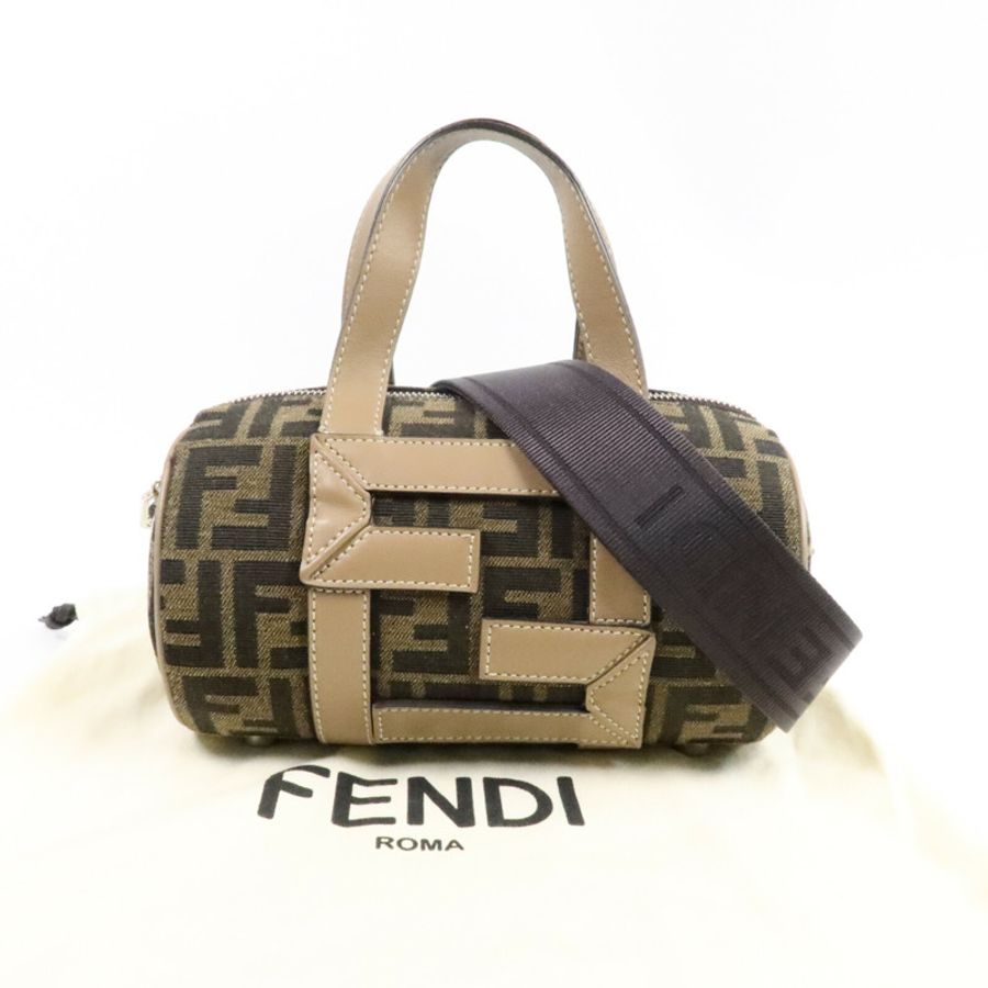 FENDI 帆布Zucca Small Boston手挽肩背兩用袋-4