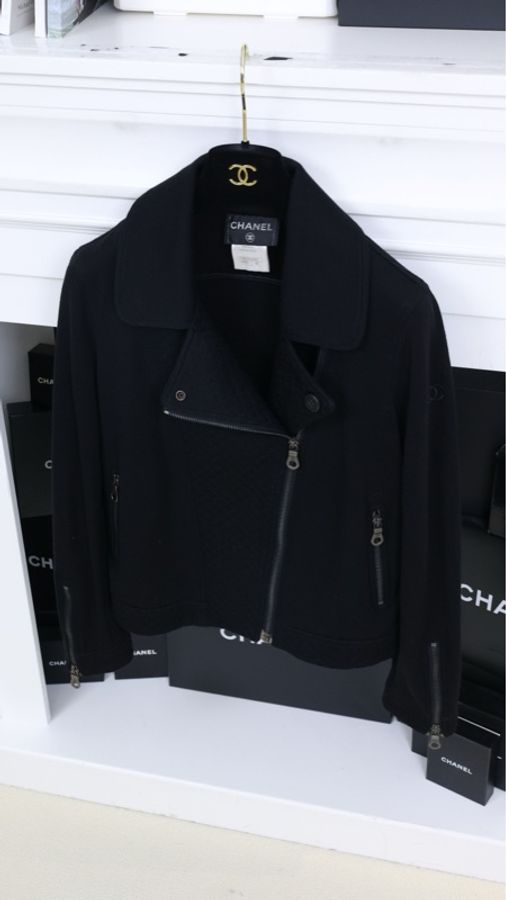 Chanel 10年黑色拉链机车夹克外套-1