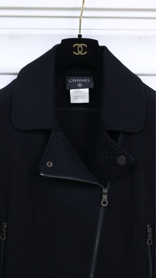 Chanel 10年黑色拉链机车夹克外套-15