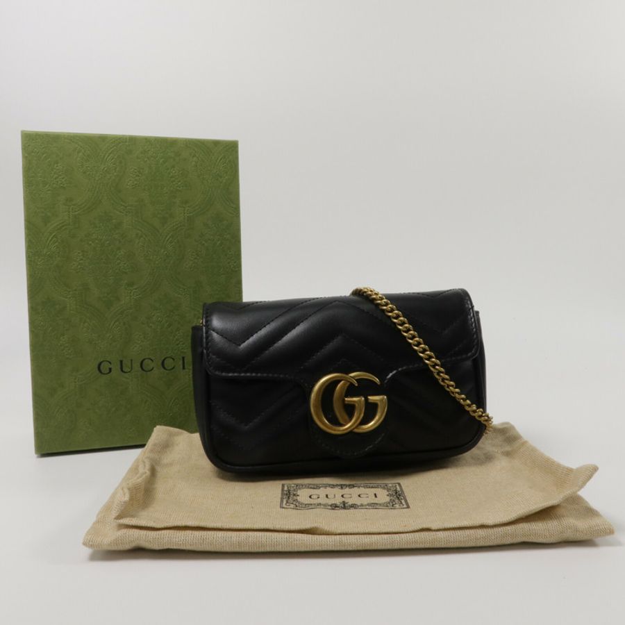 GUCCI 牛皮皮革GG Marmont Super Mini鏈帶肩背袋-9