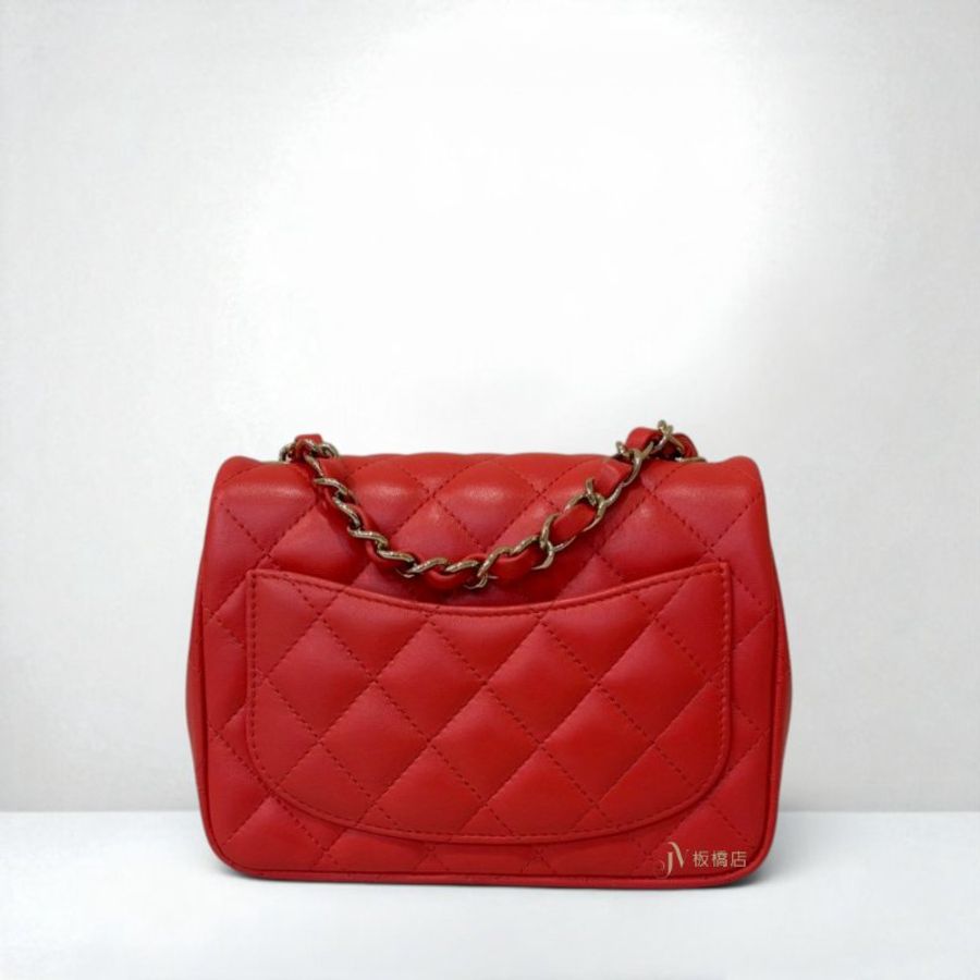 JS1525-CHANEL 橘紅色羊皮金釦方胖子 A35200-1