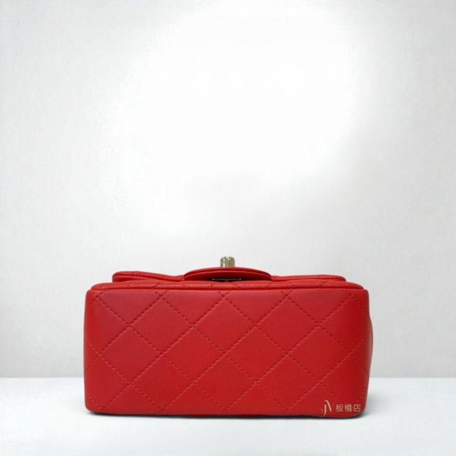 JS1525-CHANEL 橘紅色羊皮金釦方胖子 A35200-4