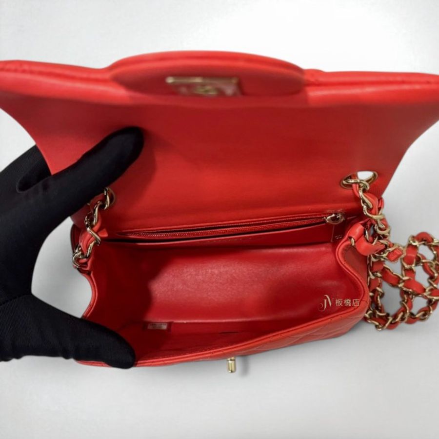 JS1525-CHANEL 橘紅色羊皮金釦方胖子 A35200-5