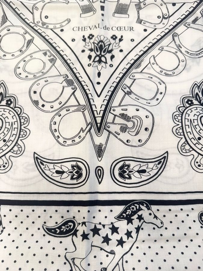 HERMES Cheval de Coeur Bandana愛心駿馬披肩 140 - 黑白-3