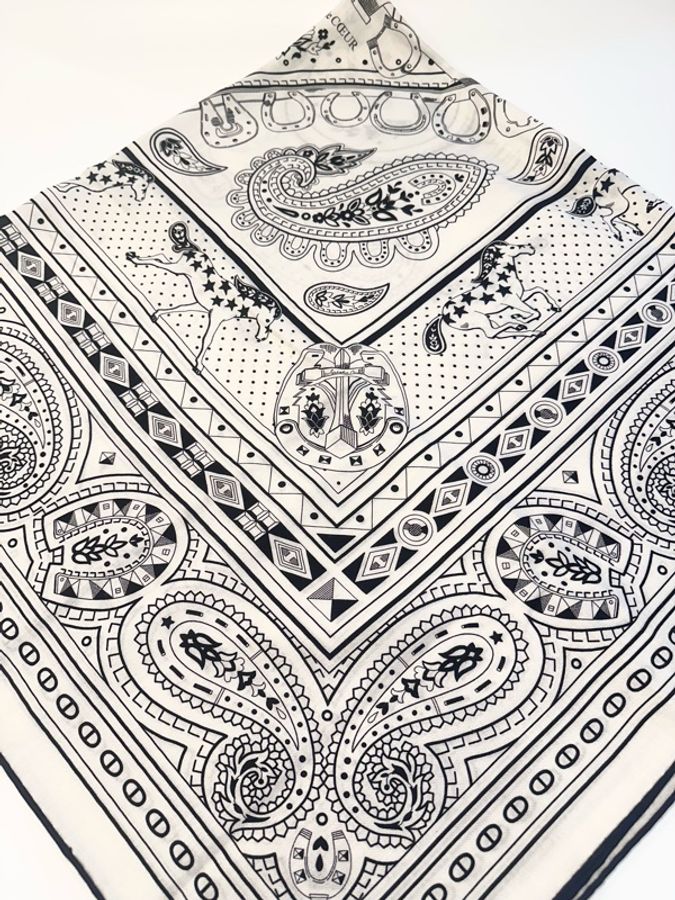 HERMES Cheval de Coeur Bandana愛心駿馬披肩 140 - 黑白-4