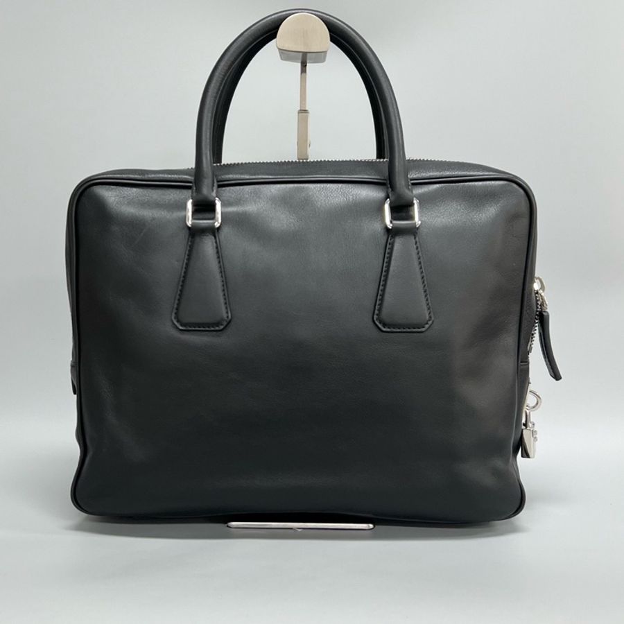 97新 Prada/普拉達黑色全皮公文包手提包 有鑰匙 鎖-1