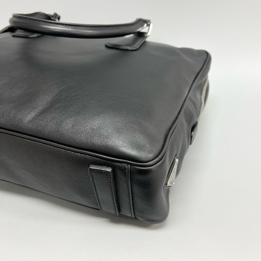 97新 Prada/普拉達黑色全皮公文包手提包 有鑰匙 鎖-3