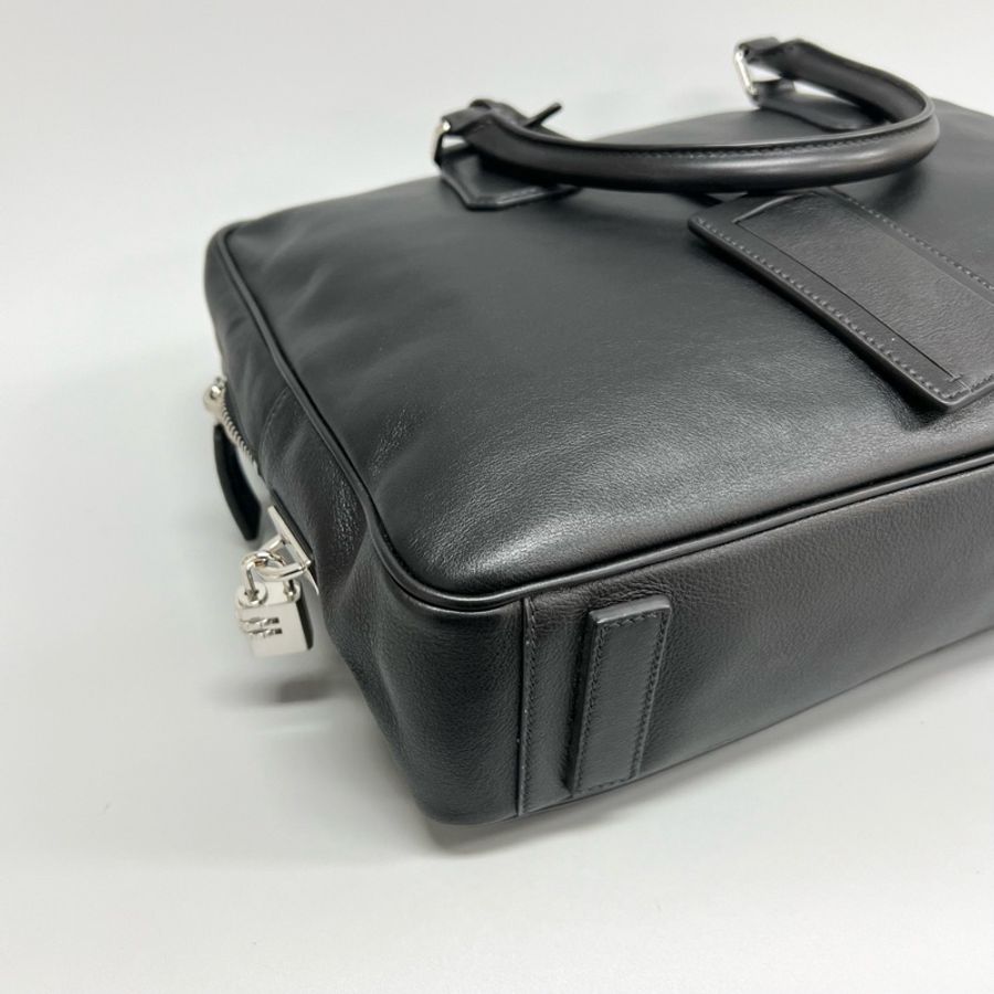 97新 Prada/普拉達黑色全皮公文包手提包 有鑰匙 鎖-4