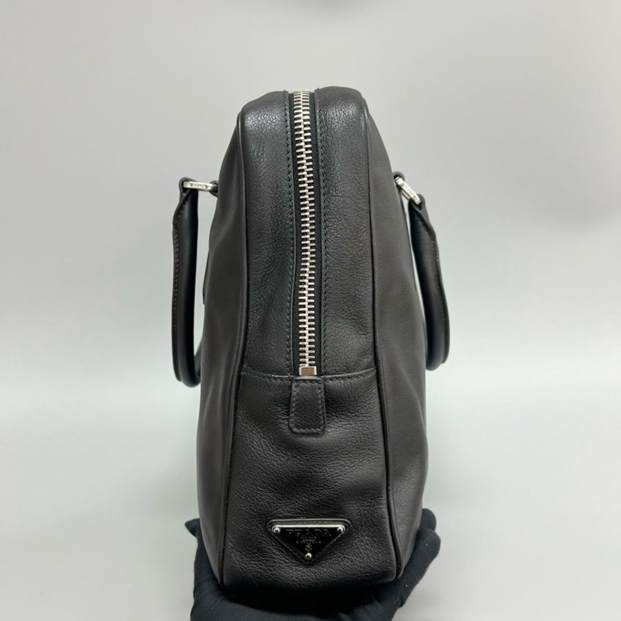 97新 Prada/普拉達黑色全皮公文包手提包 有鑰匙 鎖-5