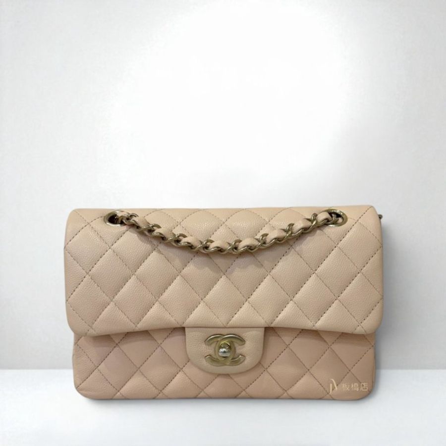 JS1527-CHANEL 奶茶色荔枝皮金釦COCO23A01113-0