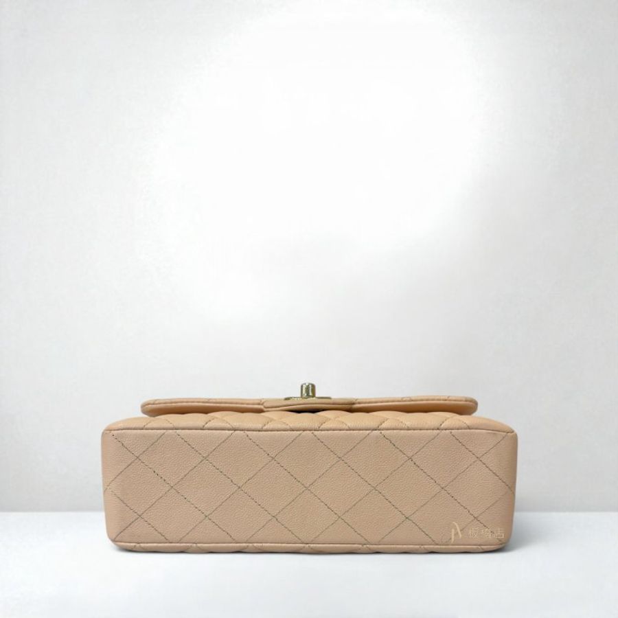 JS1527-CHANEL 奶茶色荔枝皮金釦COCO23A01113-4