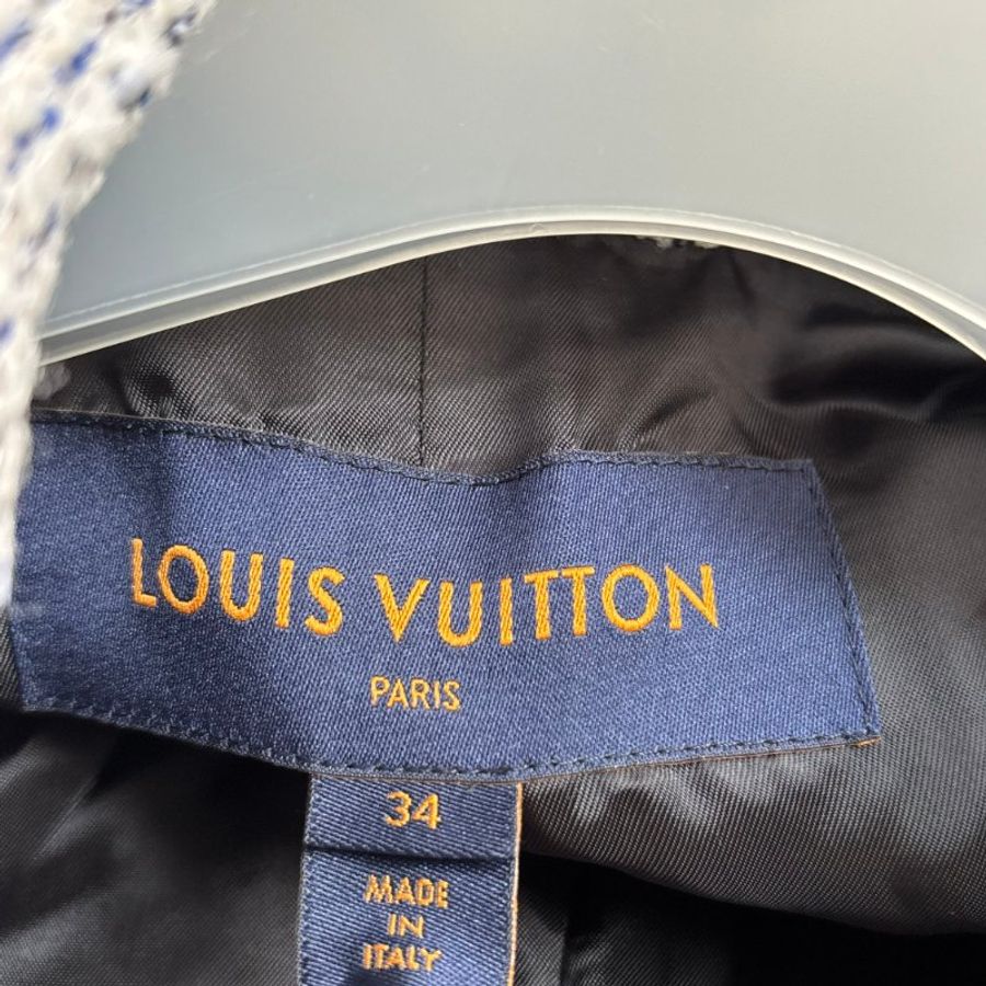 34號 ::LOIUS VUITTON:: LV 藍白 Monogram 緹花連帽拉鍊外套 抽繩下擺-33